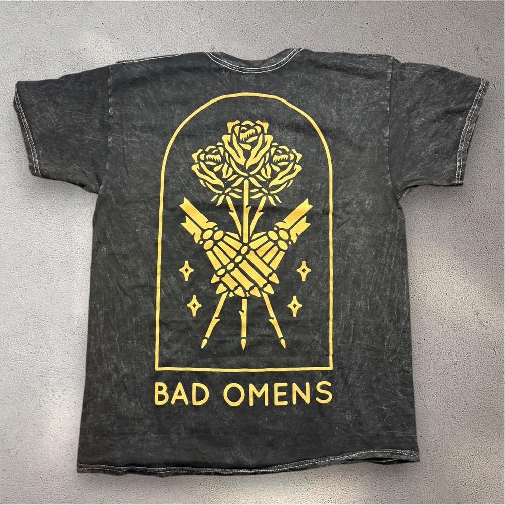 Bad Omens Sumerian Records Band Tee Mineral Wash Skeleton Roses Shirt Large